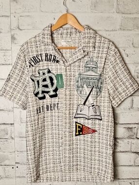 First Row Simons Art Dept Graphic Textured Polo Shirt Small